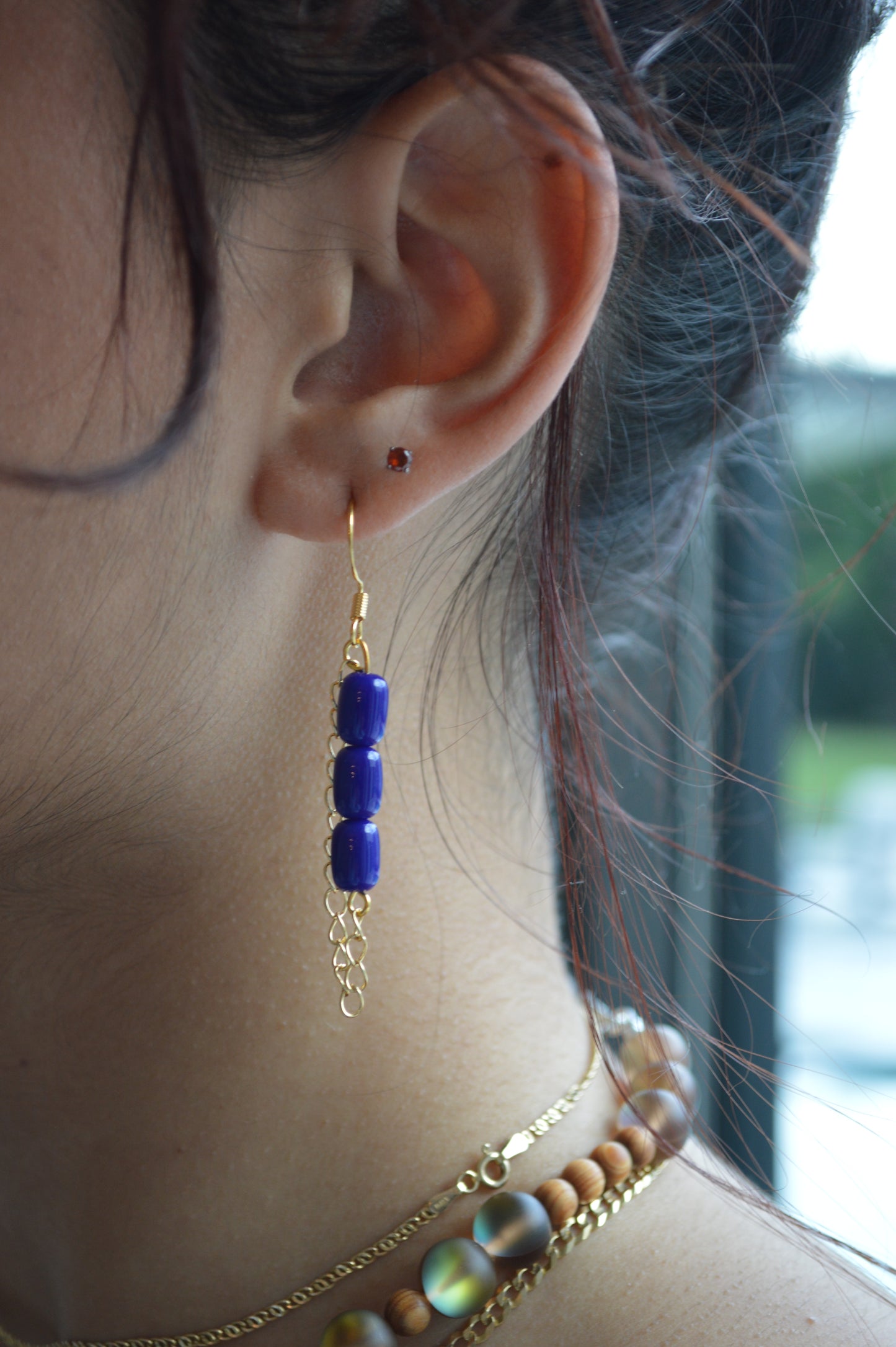 Golden Blue coral earrings