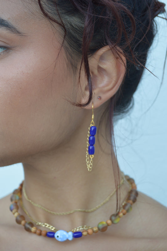 Golden Blue coral earrings